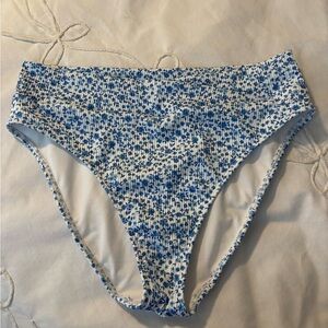 Hollister Blue and White Floral High-Waist Bikini Bottoms